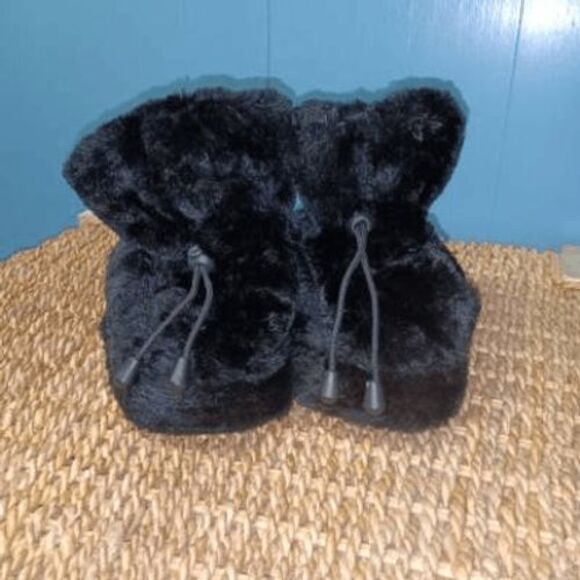 Black Faux Fur Massage Boots Relaxation Spa Booties Large 9-11 - Picture 5 of 9
